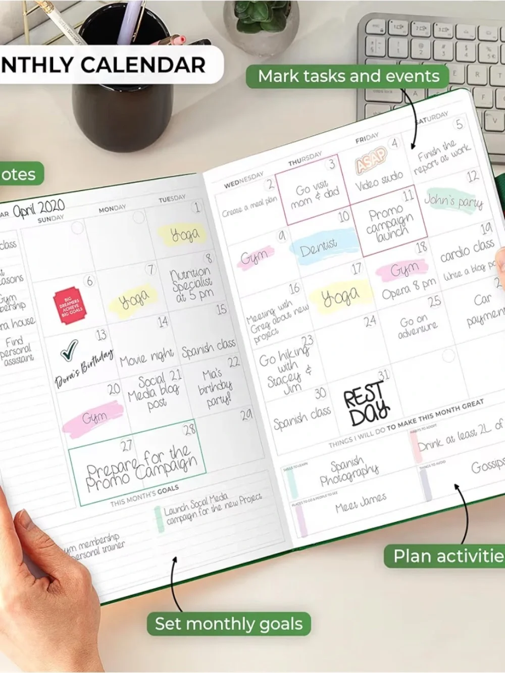 Clever Fox Pro Dated Hourly Weekly Planner - Dark Green $35